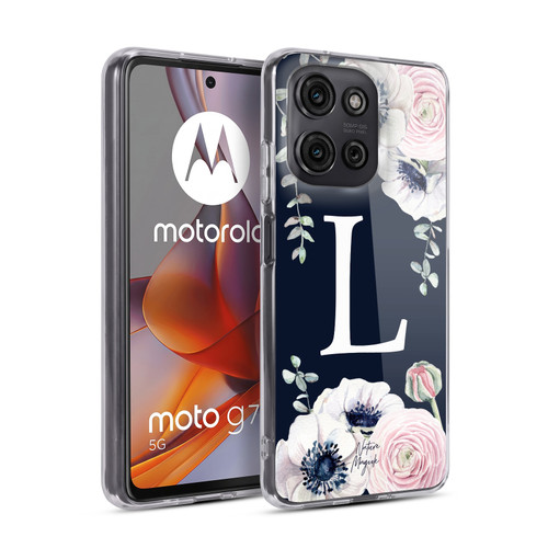Nature Magick Floral Monogram Navy Flowers 1 Letter L Soft Gel Case for Motorola Moto G75