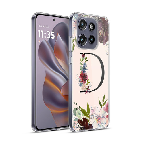Nature Magick Rose Gold Flowers Monogram 1 Letter D Soft Gel Case for Motorola Edge 50 Neo