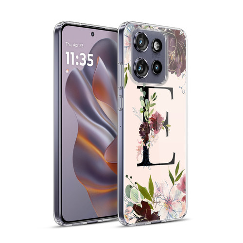 Nature Magick Rose Gold Flowers Monogram 1 Letter E Soft Gel Case for Motorola Edge 50 Neo