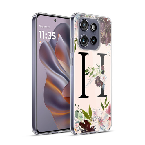 Nature Magick Rose Gold Flowers Monogram 1 Letter H Soft Gel Case for Motorola Edge 50 Neo