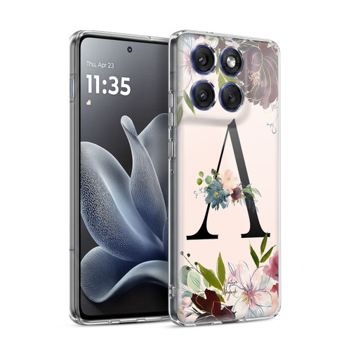 Nature Magick Rose Gold Flowers Monogram 1 Letter A Soft Gel Case for Motorola Edge 70