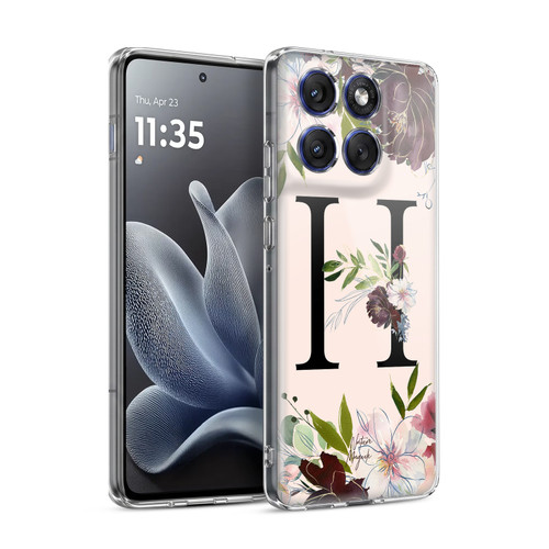 Nature Magick Rose Gold Flowers Monogram 1 Letter H Soft Gel Case for Motorola Edge 70