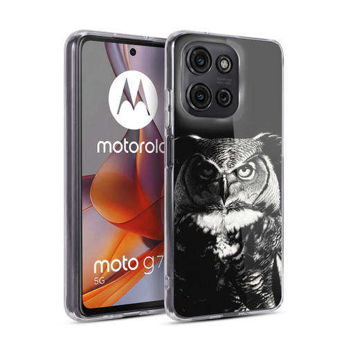 Stanley Morrison Black And White Great Horned Owl Soft Gel Case for Motorola Moto G75