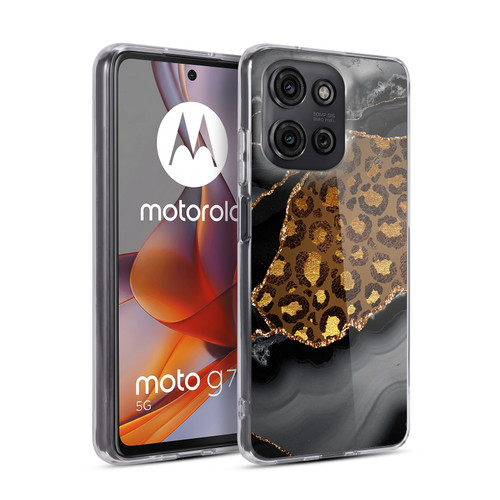 UtArt Wild Cat Marble Dark Gilded Leopard Soft Gel Case for Motorola Moto G75