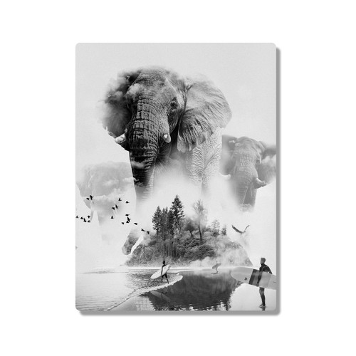 Dave Loblaw Artistic Animals Elephants in the Mist 300X400mm Portrait Metal Wall Art Print - Wall Decor for Living Room, Bedroom & Gaming Room