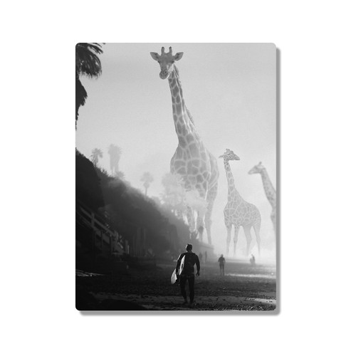 Dave Loblaw Artistic Animals Giraffes Beach 300X400mm Portrait Metal Wall Art Print - Wall Decor for Living Room, Bedroom & Gaming Room
