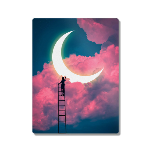 Dave Loblaw Graphic Art Boy Painting Moon Clouds 300X400mm Portrait Metal Wall Art Print - Wall Decor for Living Room, Bedroom & Gaming Room