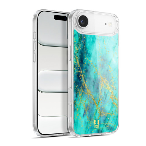 Head Case Designs Glittery Marble Prints Turquoise Soft Gel Case for Apple iPhone 17 Air