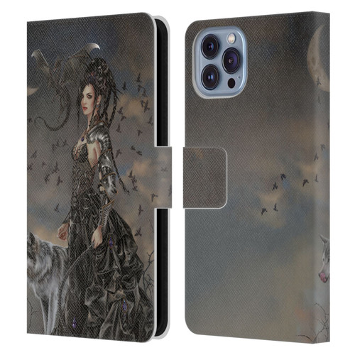 Nene Thomas Crescents Gothic Fairy Woman With Wolf Leather Book Wallet Case Cover For Apple iPhone 14