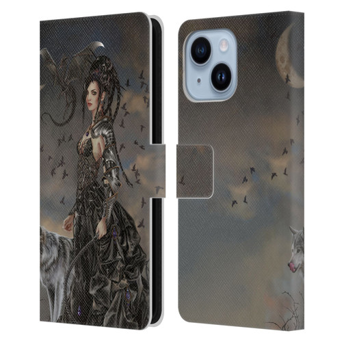 Nene Thomas Crescents Gothic Fairy Woman With Wolf Leather Book Wallet Case Cover For Apple iPhone 14 Plus