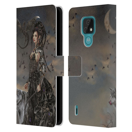 Nene Thomas Crescents Gothic Fairy Woman With Wolf Leather Book Wallet Case Cover For Motorola Moto E7