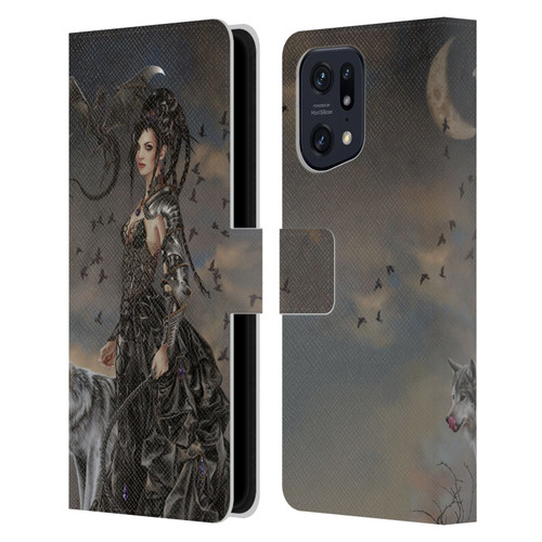 Nene Thomas Crescents Gothic Fairy Woman With Wolf Leather Book Wallet Case Cover For OPPO Find X5