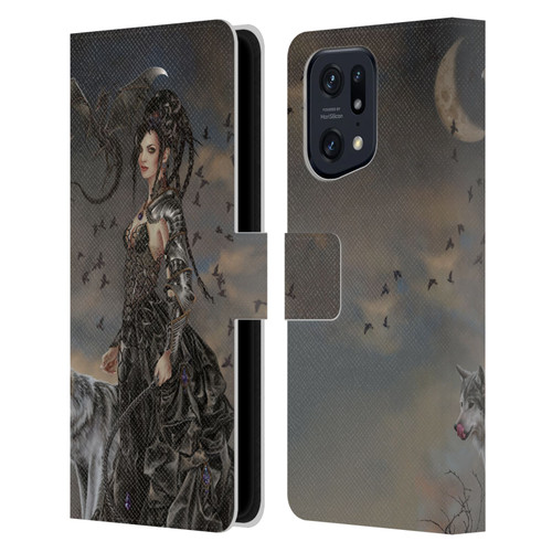 Nene Thomas Crescents Gothic Fairy Woman With Wolf Leather Book Wallet Case Cover For OPPO Find X5 Pro