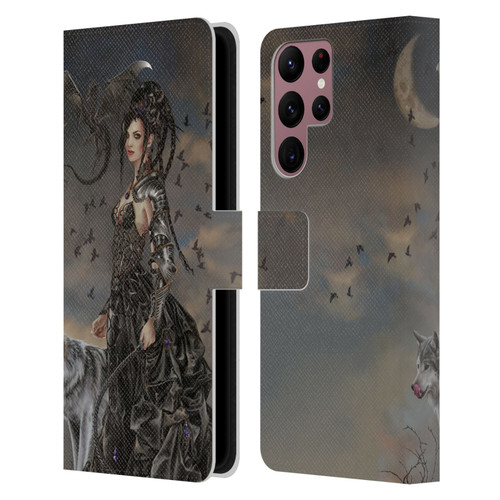 Nene Thomas Crescents Gothic Fairy Woman With Wolf Leather Book Wallet Case Cover For Samsung Galaxy S22 Ultra 5G