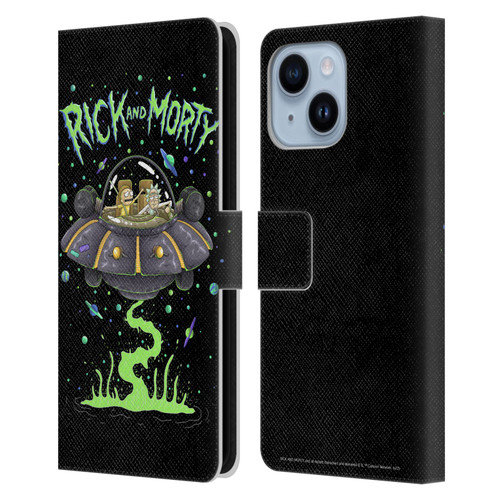 Rick And Morty Season 1 & 2 Graphics The Space Cruiser Leather Book Wallet Case Cover For Apple iPhone 14 Plus