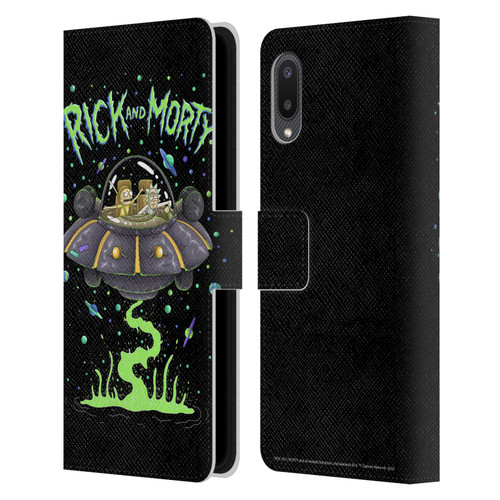 Rick And Morty Season 1 & 2 Graphics The Space Cruiser Leather Book Wallet Case Cover For Samsung Galaxy A02/M02 (2021)
