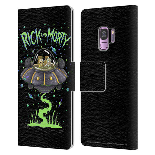 Rick And Morty Season 1 & 2 Graphics The Space Cruiser Leather Book Wallet Case Cover For Samsung Galaxy S9