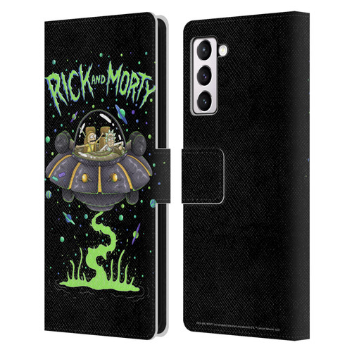 Rick And Morty Season 1 & 2 Graphics The Space Cruiser Leather Book Wallet Case Cover For Samsung Galaxy S21+ 5G