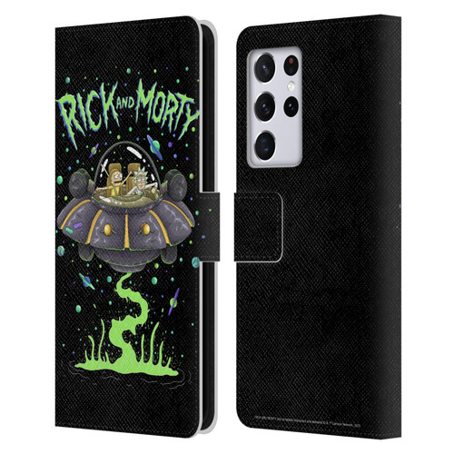 Rick And Morty Season 1 & 2 Graphics The Space Cruiser Leather Book Wallet Case Cover For Samsung Galaxy S21 Ultra 5G