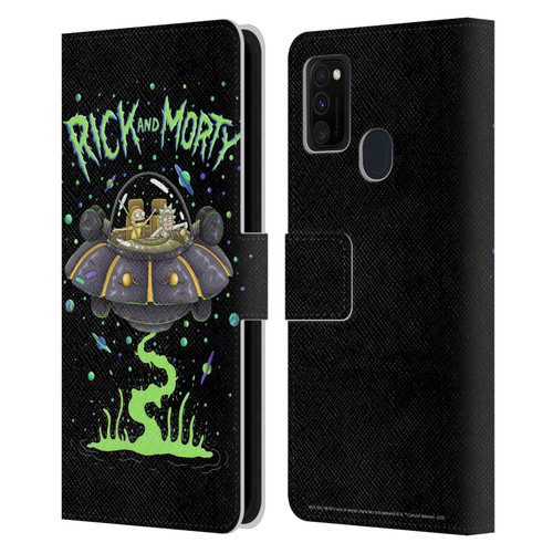 Rick And Morty Season 1 & 2 Graphics The Space Cruiser Leather Book Wallet Case Cover For Samsung Galaxy M30s (2019)/M21 (2020)