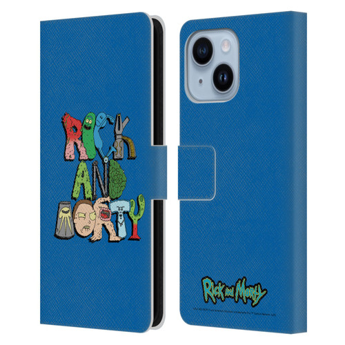 Rick And Morty Season 3 Character Art Typography Leather Book Wallet Case Cover For Apple iPhone 14 Plus