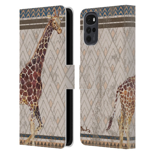 Paul Brent Animals Tribal Giraffe Leather Book Wallet Case Cover For Motorola Moto G22