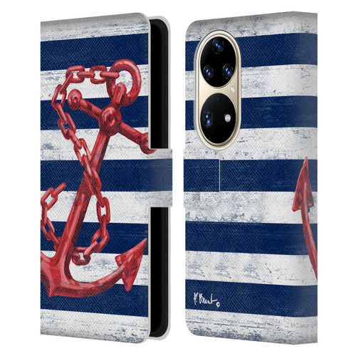 Paul Brent Nautical Westerly Anchor Red Leather Book Wallet Case Cover For Huawei P50 Pro
