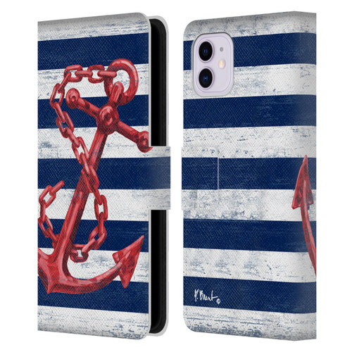 Paul Brent Nautical Westerly Anchor Red Leather Book Wallet Case Cover For Apple iPhone 11