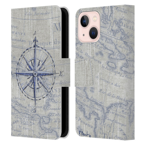 Paul Brent Nautical Vintage Compass Leather Book Wallet Case Cover For Apple iPhone 13 Mini