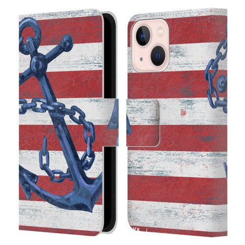 Paul Brent Nautical Westerly Anchor Leather Book Wallet Case Cover For Apple iPhone 13 Mini