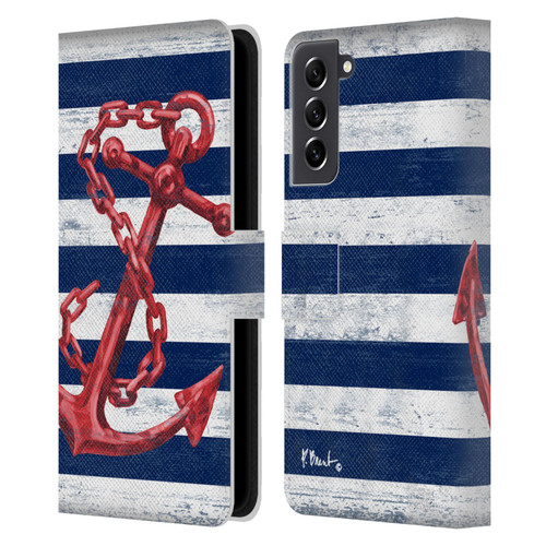 Paul Brent Nautical Westerly Anchor Red Leather Book Wallet Case Cover For Samsung Galaxy S21 FE 5G
