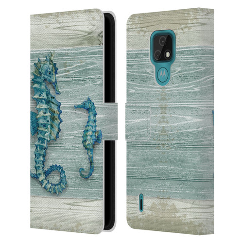 Paul Brent Sea Creatures Seahorse Leather Book Wallet Case Cover For Motorola Moto E7