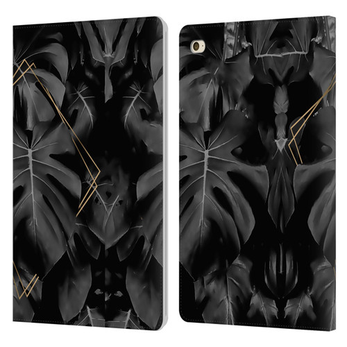 LebensArt Elegance in Black Deep Monstera Leather Book Wallet Case Cover For Apple iPad mini 4