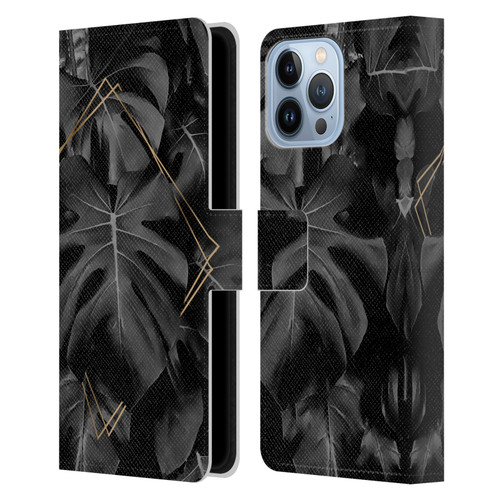 LebensArt Elegance in Black Deep Monstera Leather Book Wallet Case Cover For Apple iPhone 13 Pro Max
