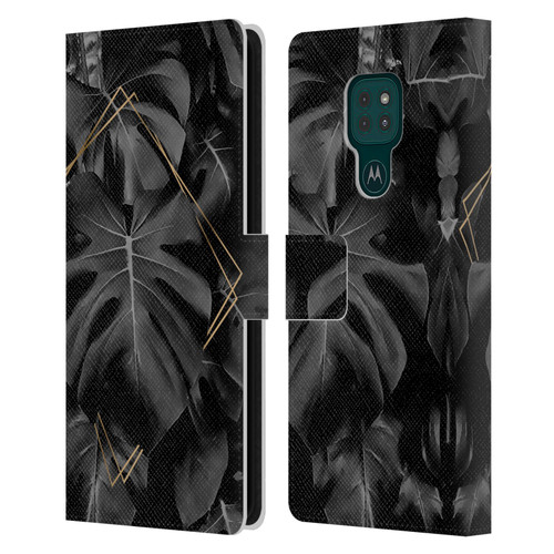 LebensArt Elegance in Black Deep Monstera Leather Book Wallet Case Cover For Motorola Moto G9 Play