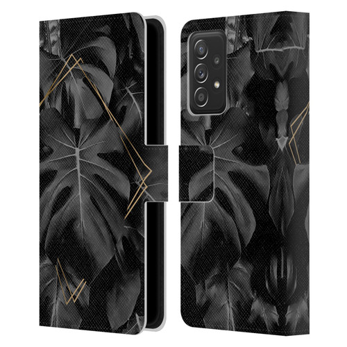 LebensArt Elegance in Black Deep Monstera Leather Book Wallet Case Cover For Samsung Galaxy A52 / A52s / 5G (2021)