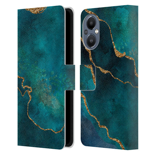 LebensArt Mineral Marble Glam Turquoise Leather Book Wallet Case Cover For OnePlus Nord N20 5G