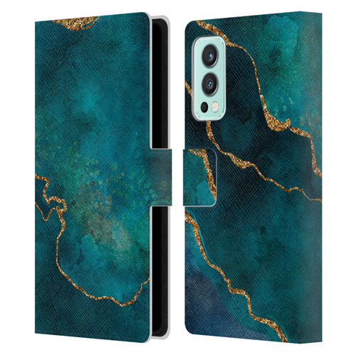 LebensArt Mineral Marble Glam Turquoise Leather Book Wallet Case Cover For OnePlus Nord 2 5G