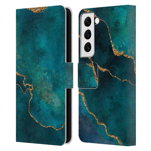LebensArt Mineral Marble Glam Turquoise Leather Book Wallet Case Cover For Samsung Galaxy S22 5G