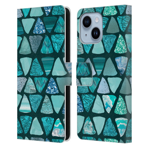 LebensArt Patterns 2 Teal Triangle Leather Book Wallet Case Cover For Apple iPhone 14 Plus