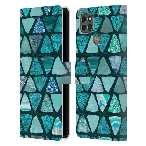 LebensArt Patterns 2 Teal Triangle Leather Book Wallet Case Cover For Motorola Moto G9 Power