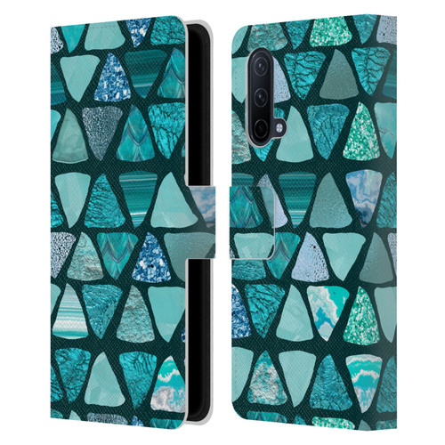 LebensArt Patterns 2 Teal Triangle Leather Book Wallet Case Cover For OnePlus Nord CE 5G