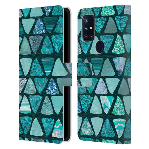 LebensArt Patterns 2 Teal Triangle Leather Book Wallet Case Cover For OnePlus Nord N10 5G