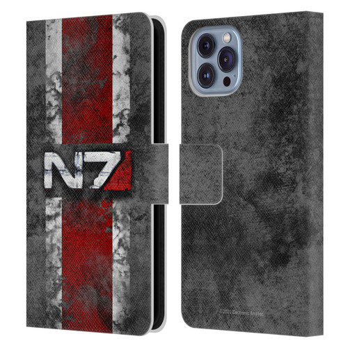 EA Bioware Mass Effect Graphics N7 Logo Distressed Leather Book Wallet Case Cover For Apple iPhone 14