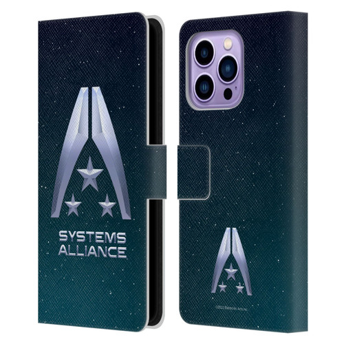 EA Bioware Mass Effect Graphics Systems Alliance Logo Leather Book Wallet Case Cover For Apple iPhone 14 Pro Max