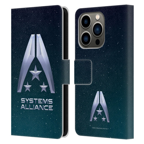 EA Bioware Mass Effect Graphics Systems Alliance Logo Leather Book Wallet Case Cover For Apple iPhone 14 Pro