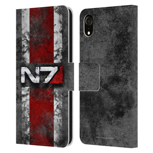 EA Bioware Mass Effect Graphics N7 Logo Distressed Leather Book Wallet Case Cover For Apple iPhone XR