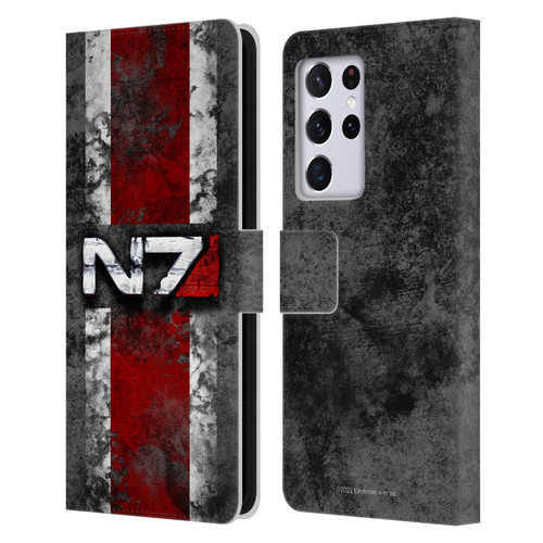 EA Bioware Mass Effect Graphics N7 Logo Distressed Leather Book Wallet Case Cover For Samsung Galaxy S21 Ultra 5G