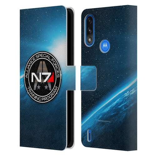 EA Bioware Mass Effect 3 Badges And Logos N7 Training Program Leather Book Wallet Case Cover For Motorola Moto E7 Power / Moto E7i Power