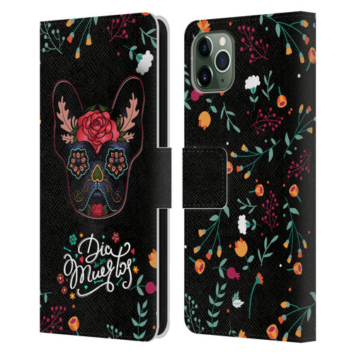 Klaudia Senator French Bulldog Day Of The Dead Leather Book Wallet Case Cover For Apple iPhone 11 Pro Max